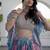 sky-blue Digital Printed with Dori and Zari embroidered Chinnon Silk designer lehenga