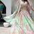 Green Digital Printed with Dori and Zari embroidered Chinnon Silk mehandi ceremony wear lehenga