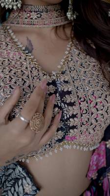 Black Digital Printed with Dori and Zari embroidered Chinnon Silk Ethnic lehenga 6