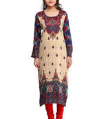 Beige Pashmina Printed Round Neck Long Kurti