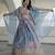 sky-blue Digital Printed with Dori and Zari embroidered Chinnon Silk designer lehenga