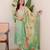 green colored party wear embroidered stitched aasam silk pant style kurti suit with duppatta