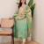 green colored party wear embroidered stitched aasam silk pant style kurti suit with duppatta