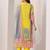 yellow colored party wear embroidered stitched crepe pant style kurti suit with duppatta