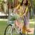 yellow colored party wear embroidered stitched crepe pant style kurti suit with duppatta