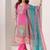 pink colored party wear embroidered stitched crepe pant style kurti suit with duppatta