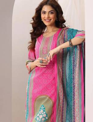 pink colored party wear embroidered stitched crepe pant style kurti suit with duppatta 2