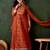 orange colored party wear embroidered stitched georgette pant style kurti suit with duppatta