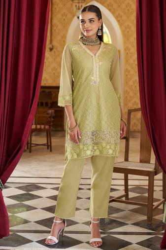 Anumeha sage embroidery kurta pant set