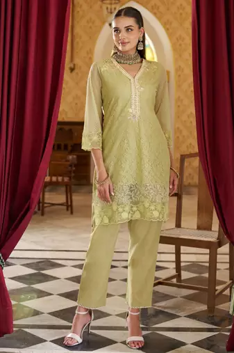 Anumeha sage embroidery kurta pant set