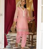 Anumeha salmon embroidery kurta pant set