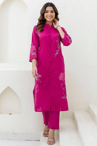 Mokabara rosy embroidery cotton kurta pant set