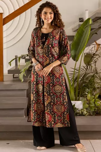 Kabool raven cotton printed kurta pant set