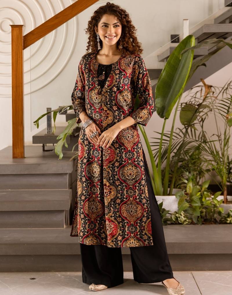 Kabool raven cotton printed kurta pant set