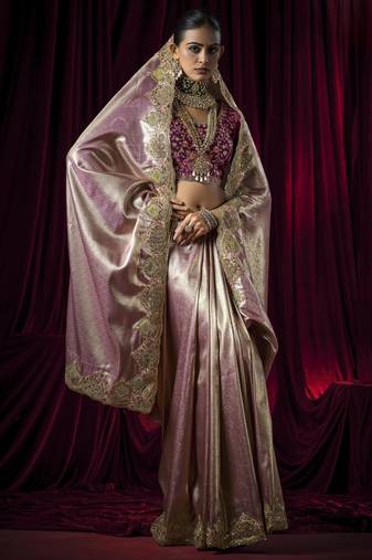 lavendor kanjivaram silk blend wedding saree