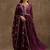 wine colored party wear embroidered stitched vichitra pant style kurti suit with duppatta