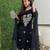  black colored party wear embroidered stitched chanderi pant style kurti suit with duppatta