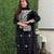  black colored party wear embroidered stitched chanderi pant style kurti suit with duppatta