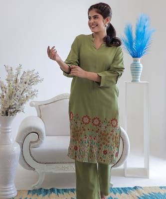 Viva forest embroidery cotton kurta pant set 1