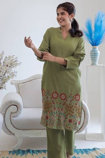 Viva forest embroidery cotton kurta pant set