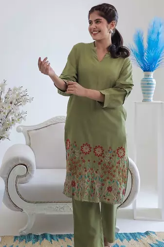Viva forest embroidery cotton kurta pant set