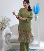 Viva forest embroidery cotton kurta pant set