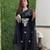  black colored party wear embroidered stitched chanderi pant style kurti suit with duppatta