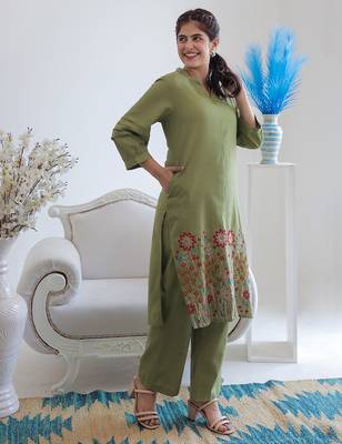 Viva forest embroidery cotton kurta pant set 3