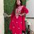red colored party wear embroidered stitched chanderi pant style kurti suit with duppatta