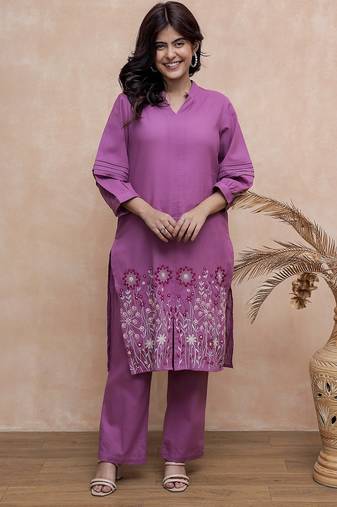 Viva raisin embroidery cotton kurta pant set