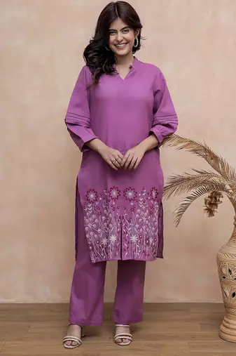 Viva raisin embroidery cotton kurta pant set