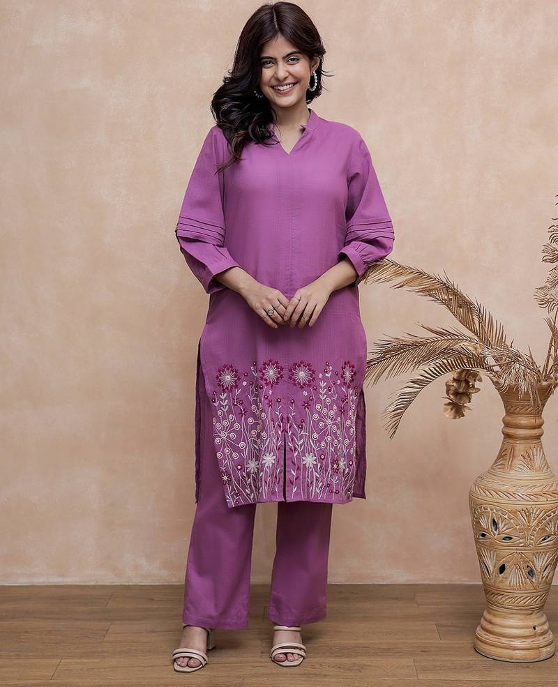 Viva raisin embroidery cotton kurta pant set