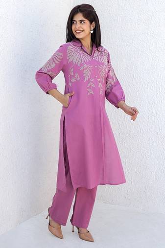 Viva periwinkle embroidery cotton kurta pant set