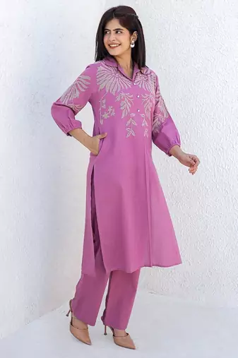Viva periwinkle embroidery cotton kurta pant set