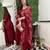 red colored party wear embroidered stitched chanderi pant style kurti suit with duppatta