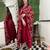 red colored party wear embroidered stitched chanderi pant style kurti suit with duppatta