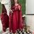 red colored party wear embroidered stitched chanderi pant style kurti suit with duppatta