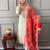 off white colored party wear embroidered stitched chanderi silk pant style kurti suit with duppatta