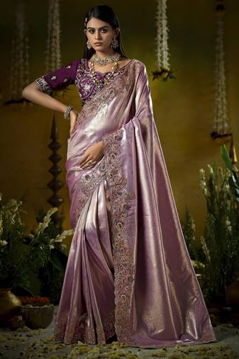 purple kanjivaram silk blend wedding saree