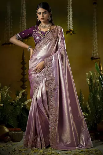 purple kanjivaram silk blend wedding saree