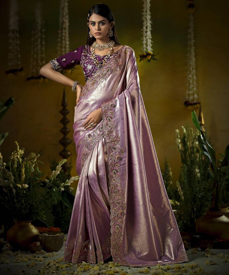 purple kanjivaram silk blend wedding saree