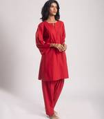 Red cambric plain kurta with bottom