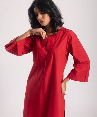 Red cambric plain kurta with bottom 3