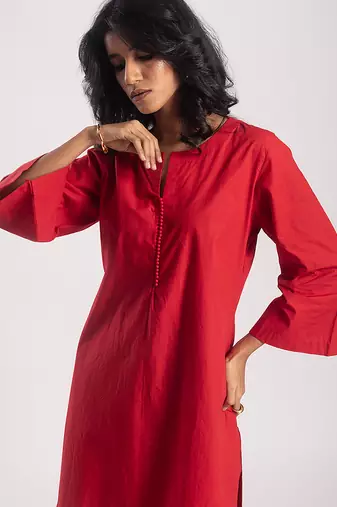 Red cambric plain kurta with bottom