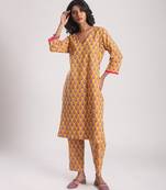 Yellow cotton printed Kurta Set