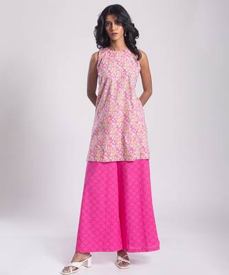 Pink cotton printed Kurta Set 1