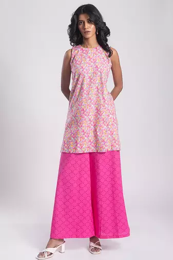 Pink cotton printed Kurta Set
