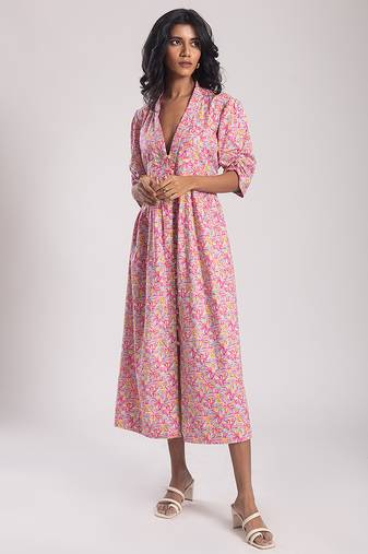 Pink cotton printed girls dress