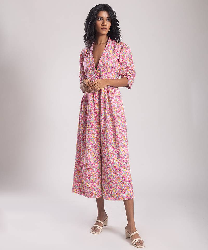 Pink cotton printed girls dress