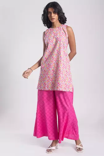 Pink cotton printed Kurta Set